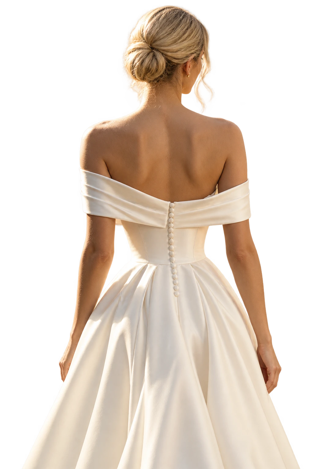 Detalhes de um vestido de noiva visto de costas